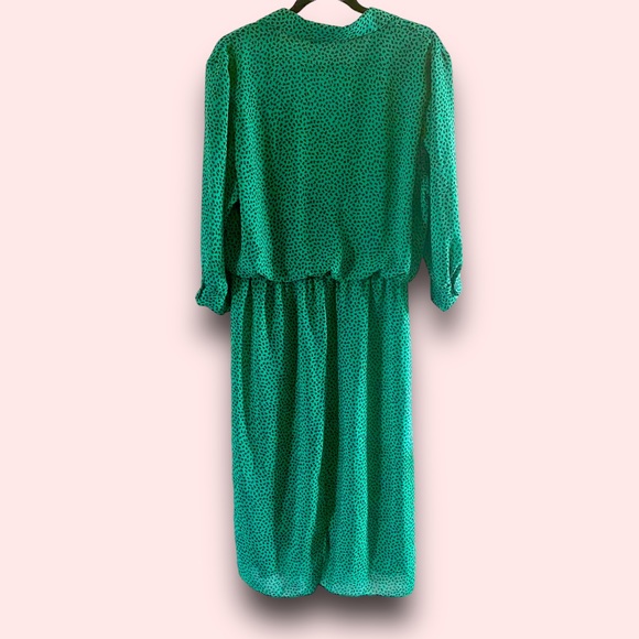 Vintage Stuart Alan Green Confetti Print Blouson Dress SZ L - Picture 2 of 12